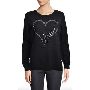 Villa Milano Lush Women's Sweater Black Pullover Rhinestone Design Size M